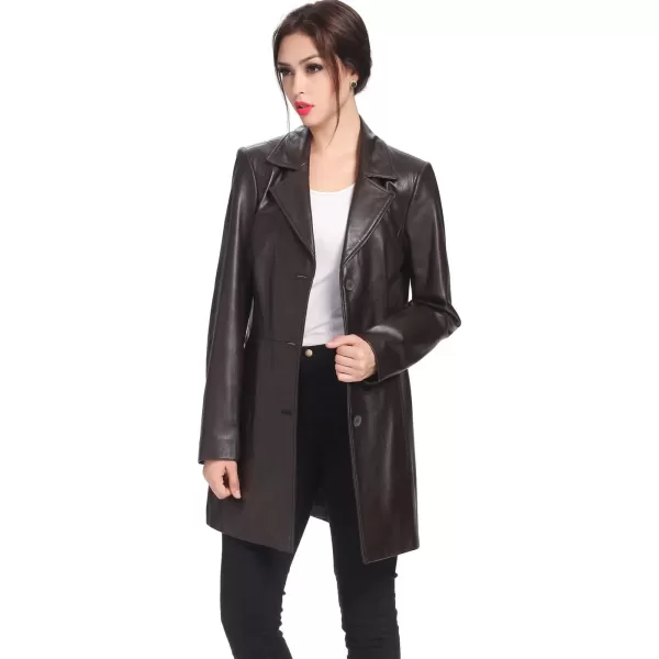 BGSD Women Danielle Lambskin Leather Walking Coat Also available in Plus Size ampamp PetiteBrown