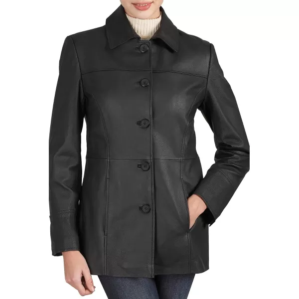 BGSD Women Megan Lambskin Leather Car Coat Also available in Plus Size ampamp PetiteBlack