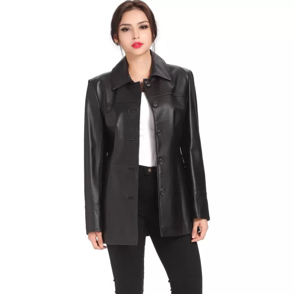 BGSD Women Megan Lambskin Leather Car Coat Also available in Plus Size ampamp PetiteBlack