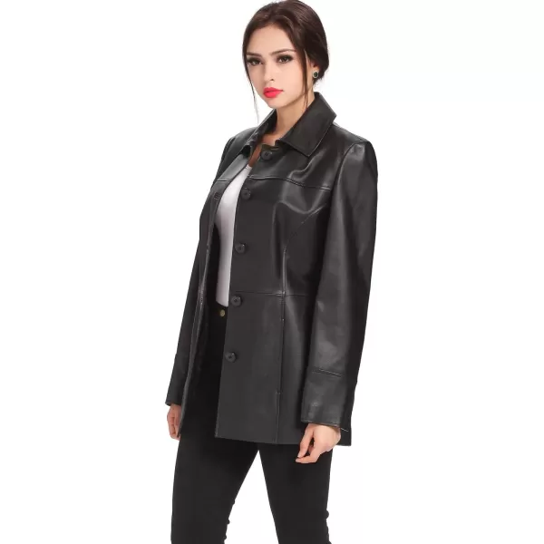 BGSD Women Megan Lambskin Leather Car Coat Also available in Plus Size ampamp PetiteBlack