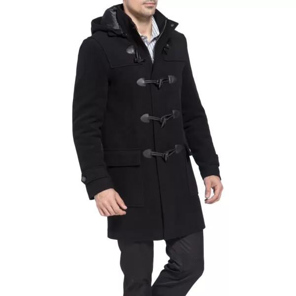 BGSD Men Benjamin Wool Blend Single Breasted Walking Toggle Duffle Coat with Hood Also available in Big and TallBlack