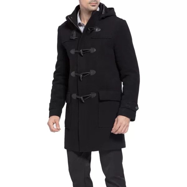 BGSD Men Benjamin Wool Blend Single Breasted Walking Toggle Duffle Coat with Hood Also available in Big and TallBlack