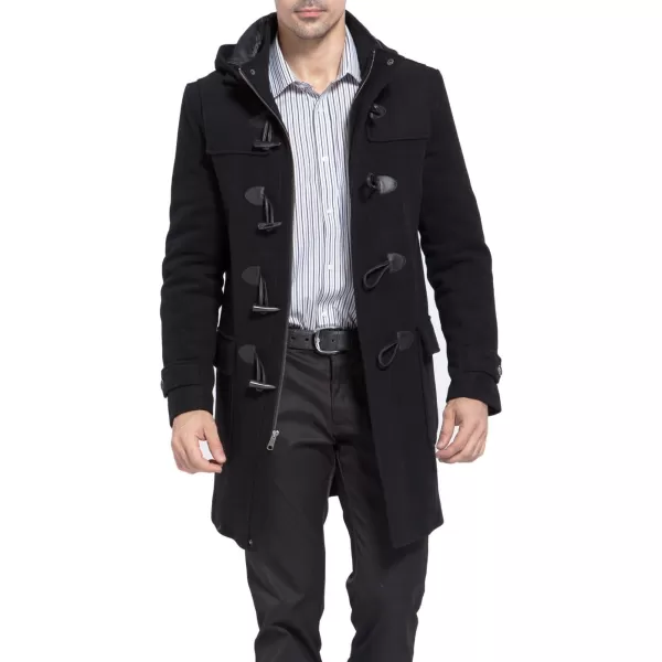 BGSD Men Benjamin Wool Blend Single Breasted Walking Toggle Duffle Coat with Hood Also available in Big and TallBlack