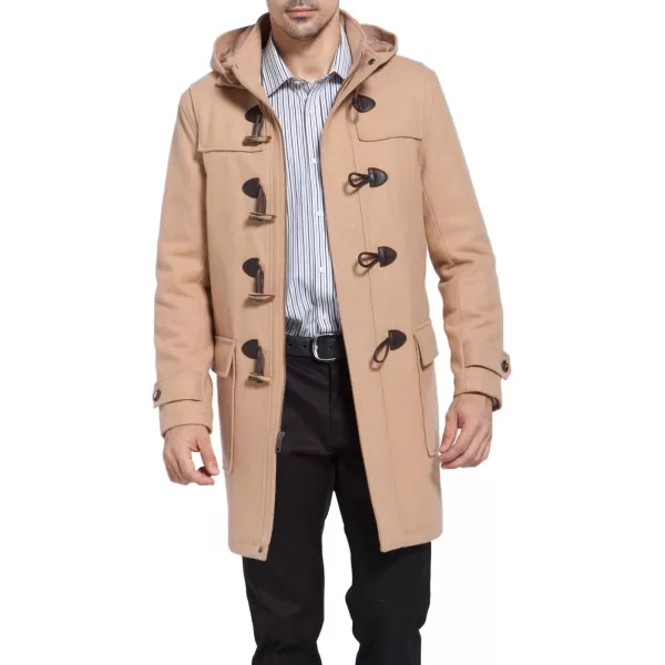 BGSD Men Benjamin Wool Blend Single Breasted Walking Toggle Duffle Coat with Hood Also available in Big and TallCamel