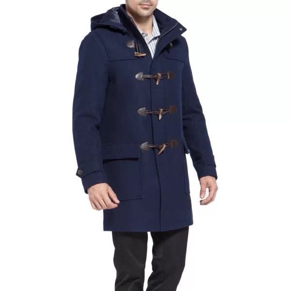 BGSD Men Benjamin Wool Blend Single Breasted Walking Toggle Duffle Coat with Hood Also available in Big and TallNavy