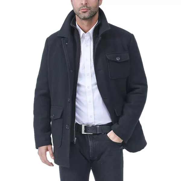 BGSD Men Calvin Wool Blend Single Breasted Walking Car Coat with Removable Bib Also available in Big and TallBlack