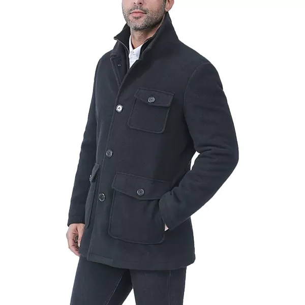 BGSD Men Calvin Wool Blend Single Breasted Walking Car Coat with Removable Bib Also available in Big and TallBlack