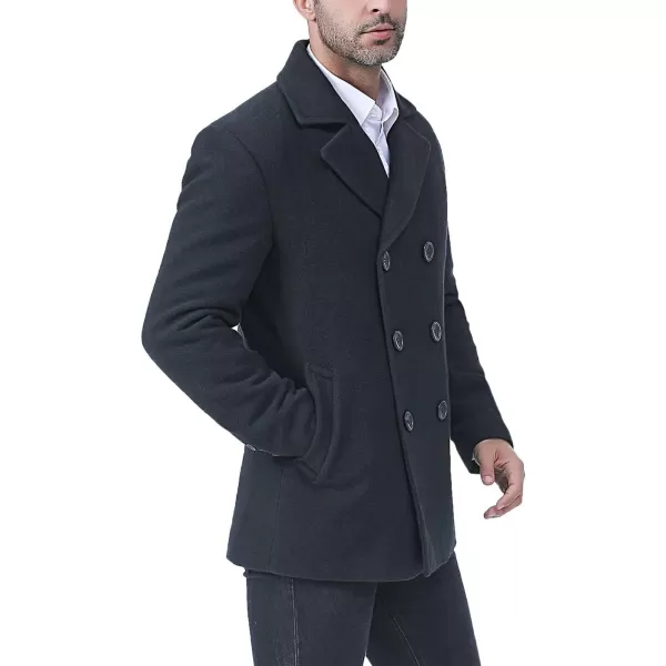 BGSD Men Hugh Wool Blend Double Breasted Walking Pea Coat Also available in Big and Tall and ShortBlack