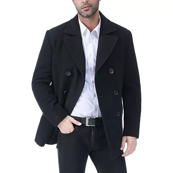 BGSD Men Hugh Wool Blend Double Breasted Walking Pea Coat Also available in Big and Tall and ShortBlack