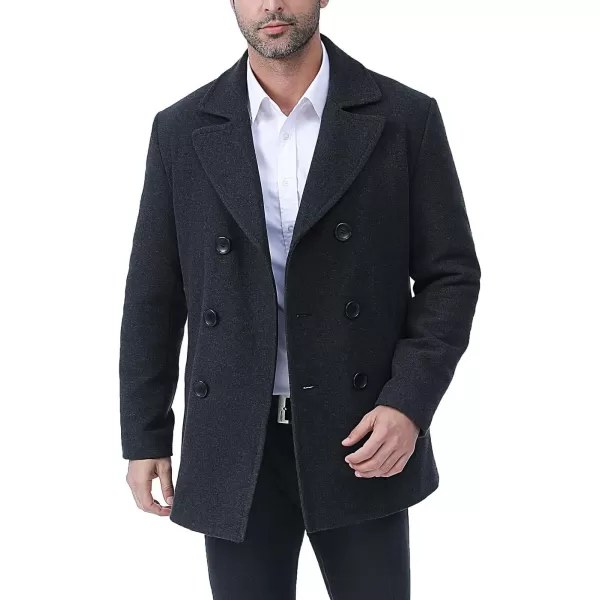 BGSD Men Hugh Wool Blend Double Breasted Walking Pea Coat Also available in Big and Tall and ShortCharcoal