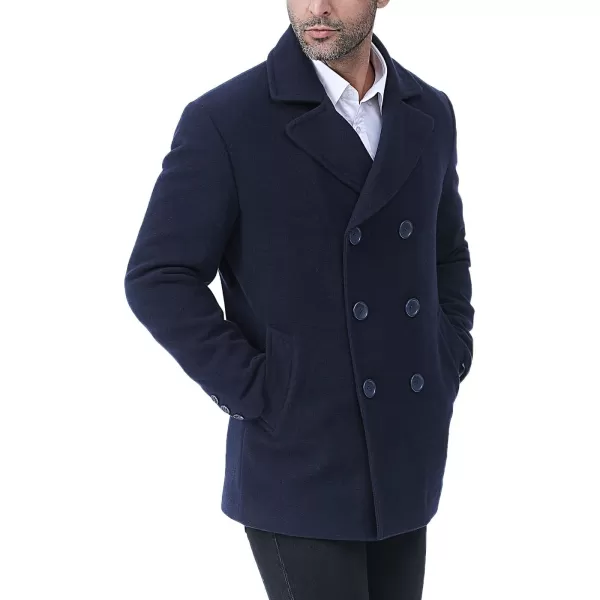 BGSD Men Hugh Wool Blend Double Breasted Walking Pea Coat Also available in Big and Tall and ShortNavy