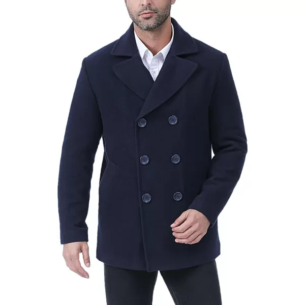 BGSD Men Hugh Wool Blend Double Breasted Walking Pea Coat Also available in Big and Tall and ShortNavy