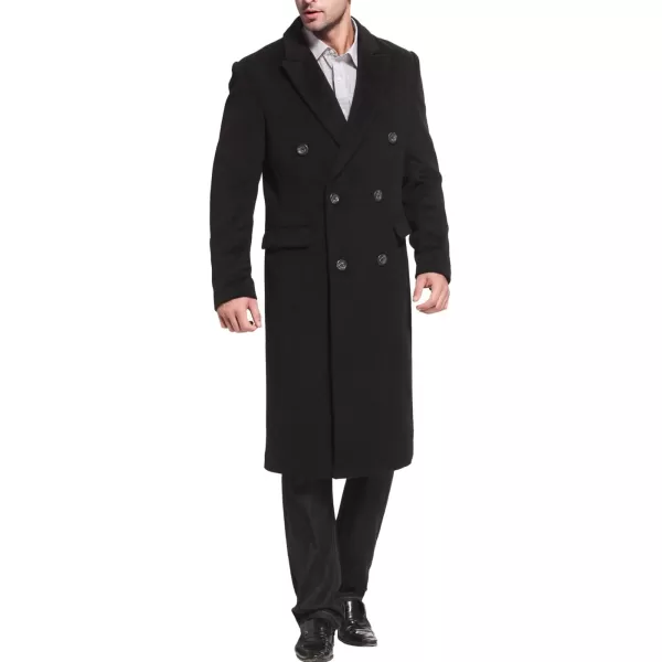 BGSD Men Josh Cashmere Wool Blend Double Breasted Long Walking Pea Coat Also available in Big and Tall and ShortBlack