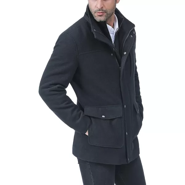 BGSD Men Kenneth Wool Blend Single Breasted Walking Car Coat with Removable Bib Also available in Big and TallBlack