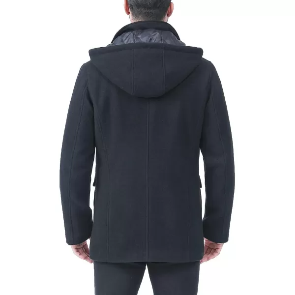 BGSD Men Kenneth Wool Blend Single Breasted Walking Car Coat with Removable Bib Also available in Big and TallBlack