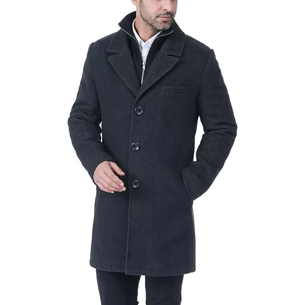 BGSD Men Leon Herringbone Wool Blend Walking Coat with Removable Bib Also available in Big and Tall and ShortBlack