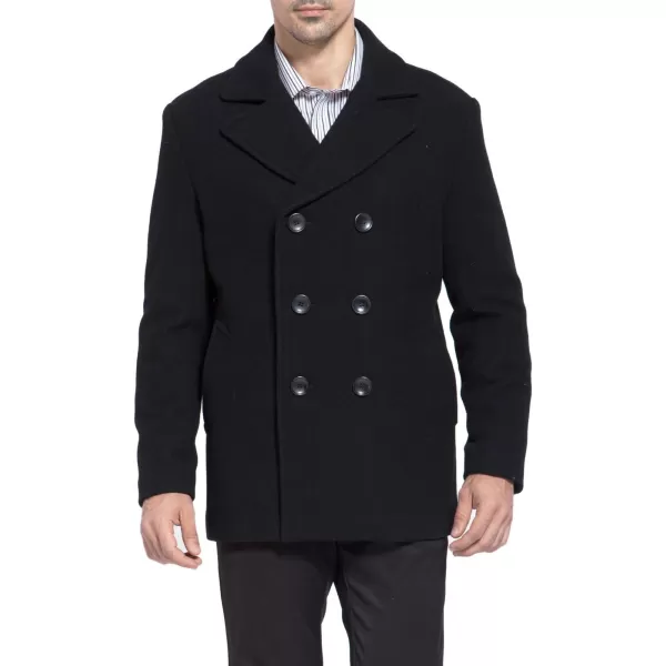 BGSD Men Mark Classic Wool Blend Double Breasted Walking Pea Coat Also available in Big and Tall and ShortBlack