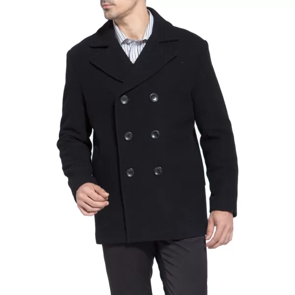 BGSD Men Mark Classic Wool Blend Double Breasted Walking Pea Coat Also available in Big and Tall and ShortBlack