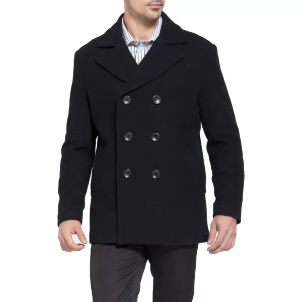 BGSD Men Mark Classic Wool Blend Double Breasted Walking Pea Coat Also available in Big and Tall and ShortBlack