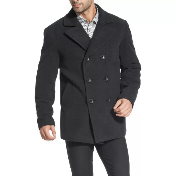 BGSD Men Mark Classic Wool Blend Double Breasted Walking Pea Coat Also available in Big and Tall and ShortCharcoal