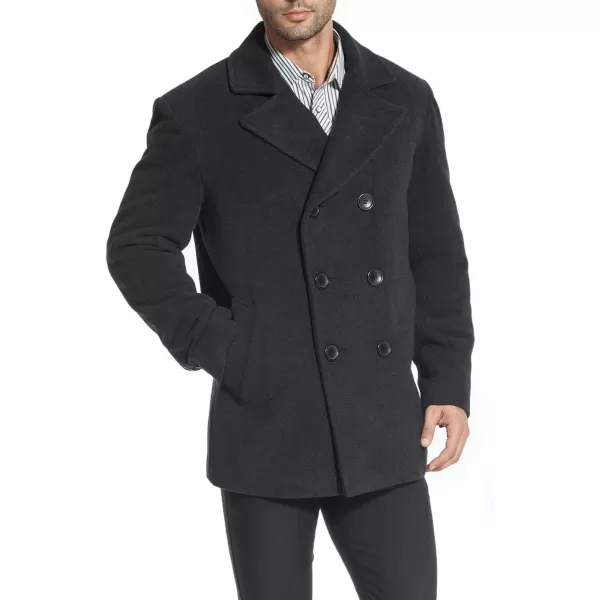 BGSD Men Mark Classic Wool Blend Double Breasted Walking Pea Coat Also available in Big and Tall and ShortCharcoal