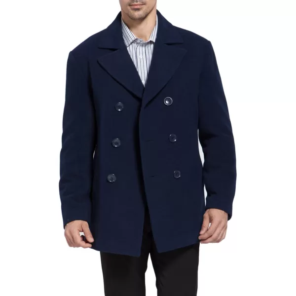 BGSD Men Mark Classic Wool Blend Double Breasted Walking Pea Coat Also available in Big and Tall and ShortNavy