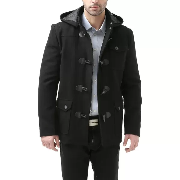 BGSD Men Nathan Wool Blend Single Breasted Walking Short Toggle Duffle Coat with HoodBlack