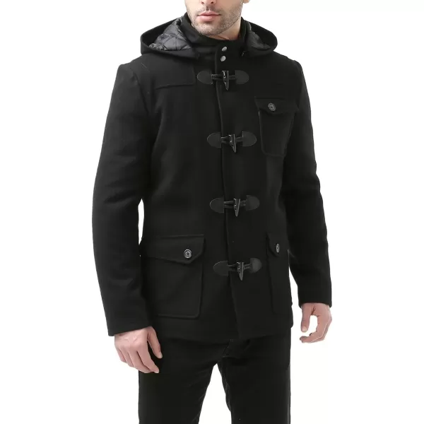 BGSD Men Nathan Wool Blend Single Breasted Walking Short Toggle Duffle Coat with HoodBlack