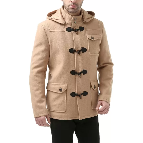 BGSD Men Nathan Wool Blend Single Breasted Walking Short Toggle Duffle Coat with HoodCamel