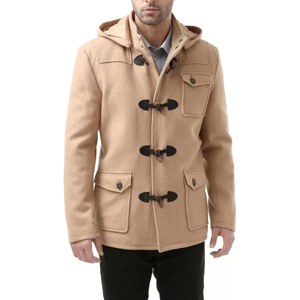 BGSD Men Nathan Wool Blend Single Breasted Walking Short Toggle Duffle Coat with HoodCamel