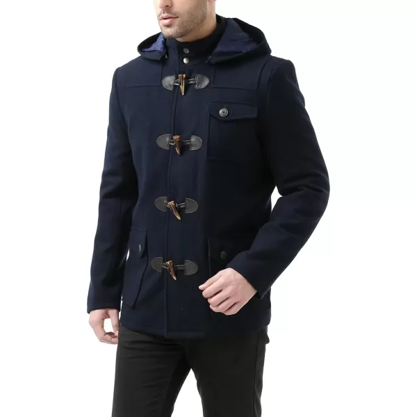 BGSD Men Nathan Wool Blend Single Breasted Walking Short Toggle Duffle Coat with HoodNavy