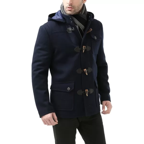 BGSD Men Nathan Wool Blend Single Breasted Walking Short Toggle Duffle Coat with HoodNavy