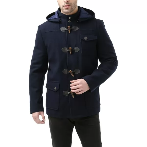 BGSD Men Nathan Wool Blend Single Breasted Walking Short Toggle Duffle Coat with HoodNavy