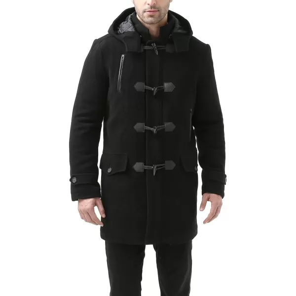 BGSD Men Tyson Wool Blend Single Breasted Walking Toggle Duffle Coat with Hood Also available in Big and TallBlack