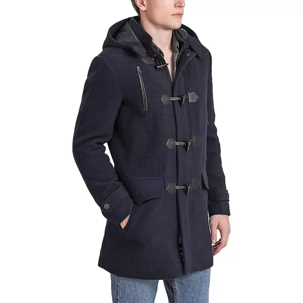 BGSD Men Tyson Wool Blend Single Breasted Walking Toggle Duffle Coat with Hood Also available in Big and TallNavy