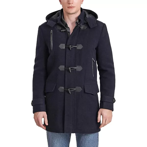 BGSD Men Tyson Wool Blend Single Breasted Walking Toggle Duffle Coat with Hood Also available in Big and TallNavy