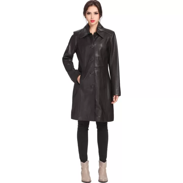 BGSD Women Amber Lambskin Leather Long Walking Coat Also available in Plus Size ampamp PetiteBlack