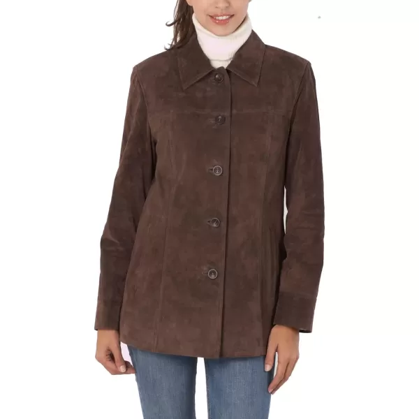 BGSD Women Anna Suede Leather Car Coat Also available in Plus Size ampamp PetiteBrown