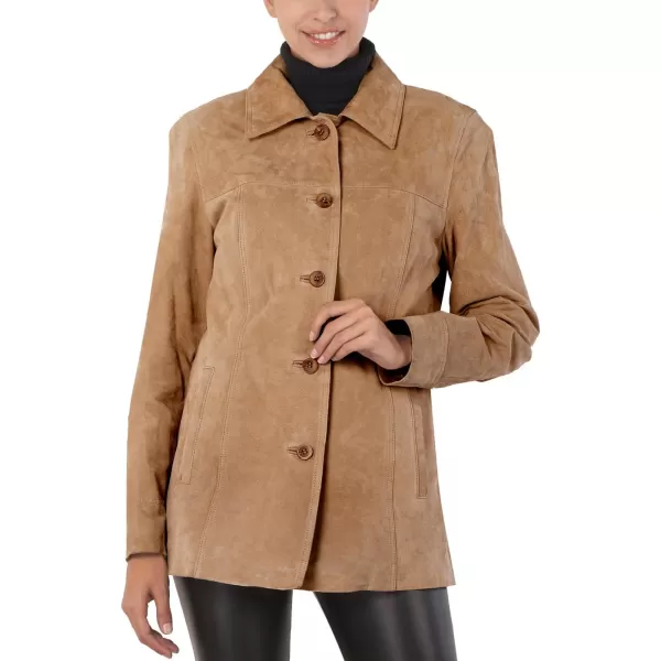 BGSD Women Anna Suede Leather Car Coat Also available in Plus Size ampamp PetiteCaramel