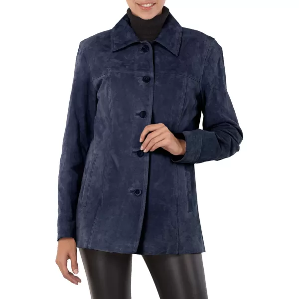 BGSD Women Anna Suede Leather Car Coat Also available in Plus Size ampamp PetiteNavy