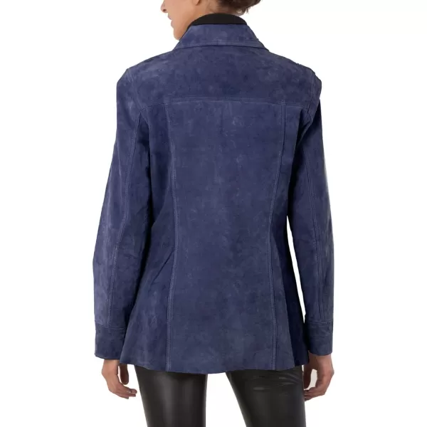 BGSD Women Anna Suede Leather Car Coat Also available in Plus Size ampamp PetiteNavy