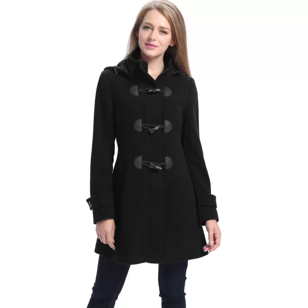 BGSD Women Daisy Wool Blend Hooded Toggle Walking Duffle Coat Also available in Plus Size and PetiteBlack