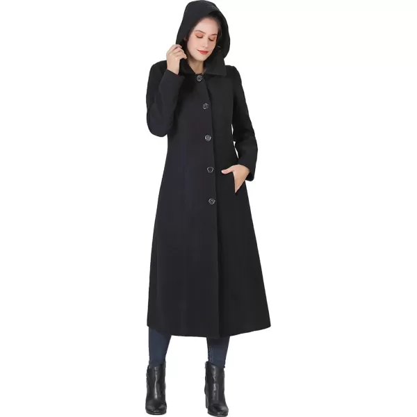 BGSD Women Kat Wool Blend Hooded Full Length Long Walking Coat Also available in Plus Size and PetiteBlack