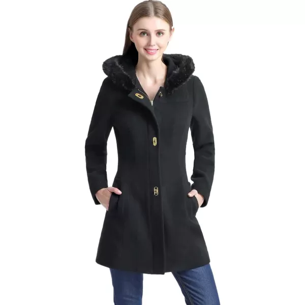 BGSD Women Lana Wool Blend Hooded Walking Coat Also available in Plus Size and PetiteBlack