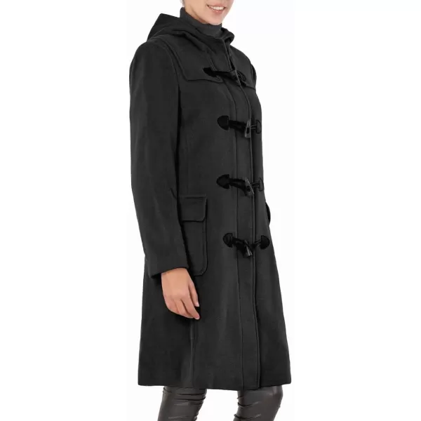 BGSD Women Lisa Wool Blend Hooded Long Walking Toggle Duffle Coat Also available in Plus SizeBlack