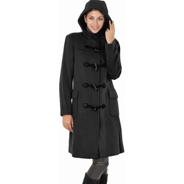 BGSD Women Lisa Wool Blend Hooded Long Walking Toggle Duffle Coat Also available in Plus SizeBlack