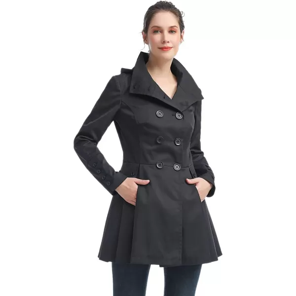 BGSD Women Nicole Waterproof Hooded Fit ampamp Flare Trench Coat  Regular ampamp Plus SizeBlack