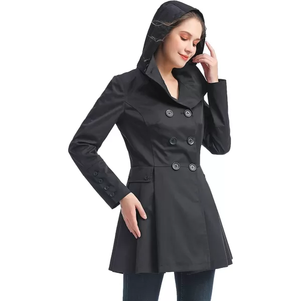 BGSD Women Nicole Waterproof Hooded Fit ampamp Flare Trench Coat  Regular ampamp Plus SizeBlack