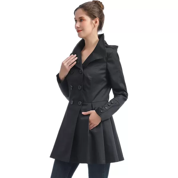 BGSD Women Nicole Waterproof Hooded Fit ampamp Flare Trench Coat  Regular ampamp Plus SizeBlack