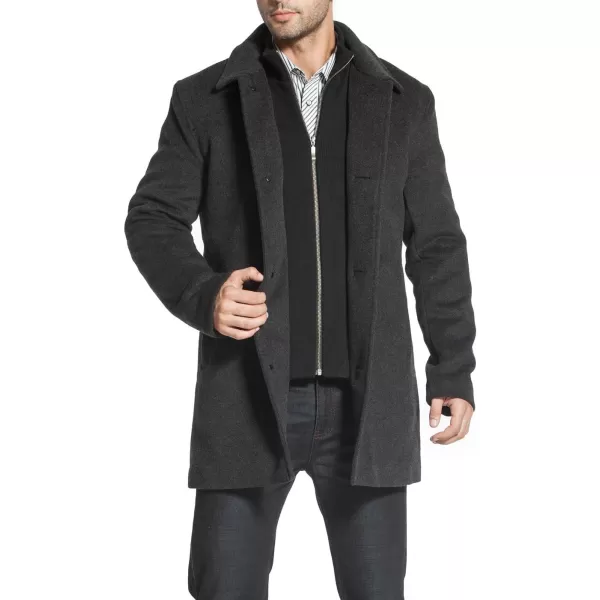 MODERM Men Justin Cashmere Wool Blend Single Breasted Walking Car Coat with Bib Also available in Big and TallCharcoal